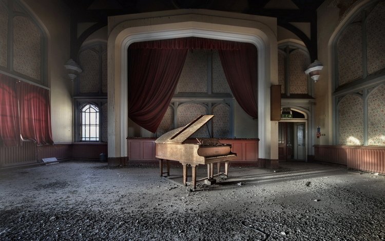 музыка, зал, пианино, рояль, заброшеный, music, hall, piano, abandoned