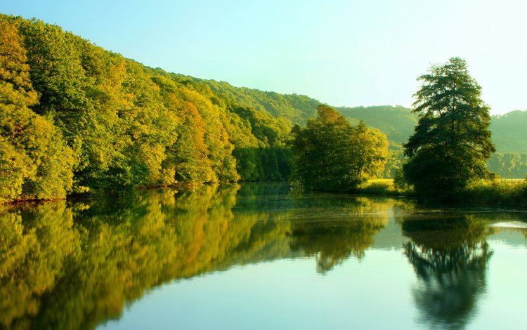 небо, деревья, озеро, лес, отражение, осень, the sky, trees, lake, forest, reflection, autumn