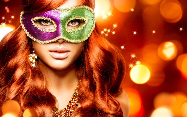 девушка, маска, взгляд, модель, волосы, рыжеволосая, маскарад, girl, mask, look, model, hair, redhead, masquerade