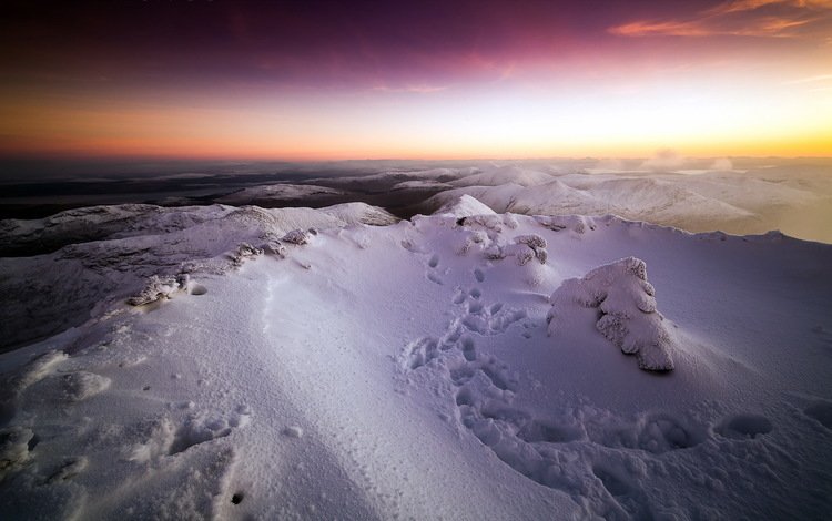 горы, снег, закат, пейзаж, mountains, snow, sunset, landscape