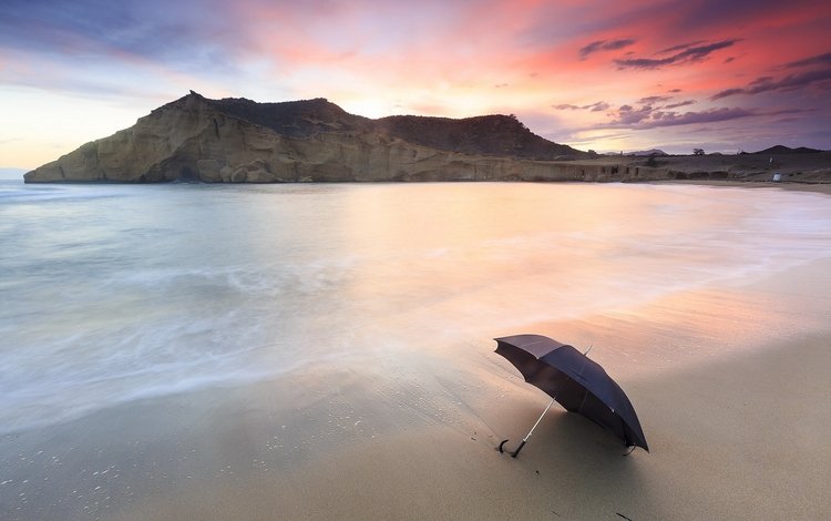 скалы, берег, море, песок, пляж, зонт, зонтик, rocks, shore, sea, sand, beach, umbrella