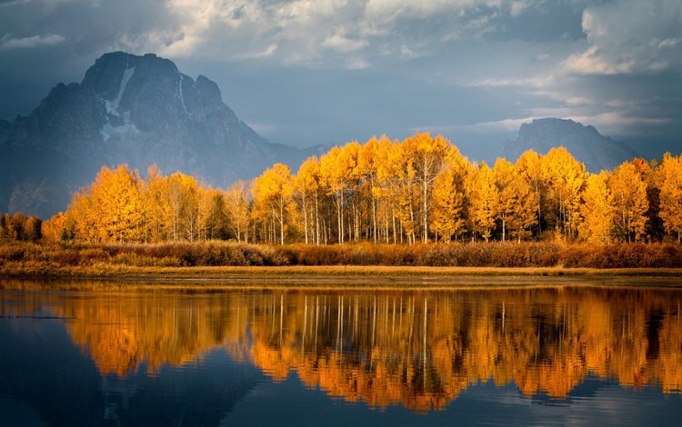 деревья, озеро, горы, природа, отражение, осень, trees, lake, mountains, nature, reflection, autumn