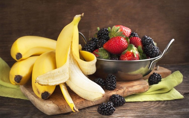 фрукты, клубника, ягоды, бананы, натюрморт, ежевика, fruit, strawberry, berries, bananas, still life, blackberry