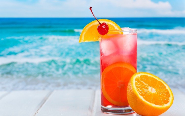 напиток, море, лёд, апельсин, коктейль, цитрус, вишенка, drink, sea, ice, orange, cocktail, citrus, cherry