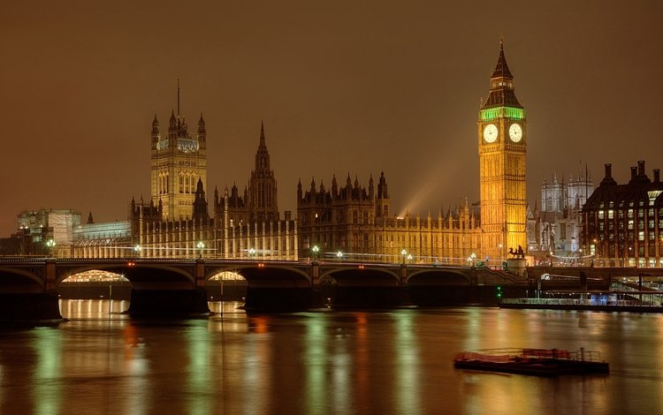 ночь, биг-бен, огни, парламент, река, мост, лондон, темза, башня, англия, night, big ben, lights, parliament, river, bridge, london, thames, tower, england