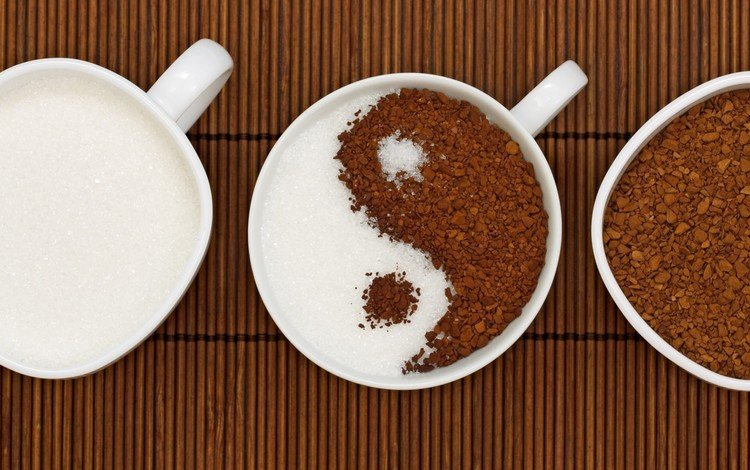 кофе, чашки, сахар, инь и янь, ин-янь, кофе растворимый, coffee, cup, sugar, yin and yang, ying-yang, instant coffee