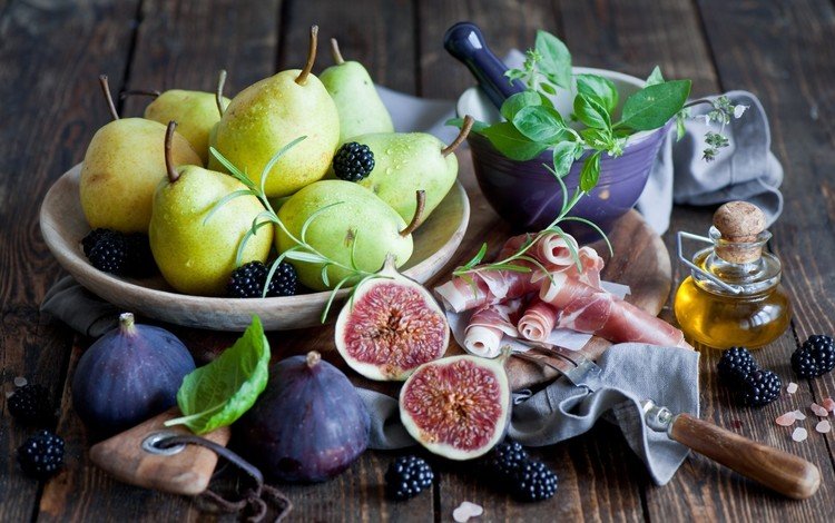 фрукты, ягоды, натюрморт, ежевика, груши, инжир, anna verdina, хамон, fruit, berries, still life, blackberry, pear, figs, ham