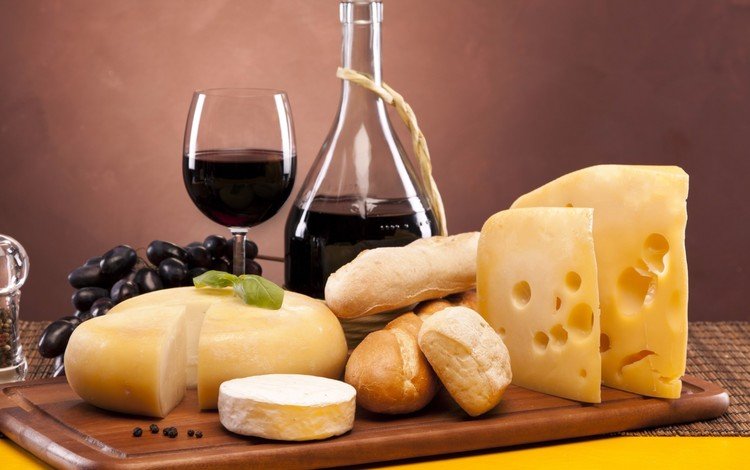 виноград, эмменталь, бокал, камамбер, сыр, хлеб, вино, красное, перец, батоны, grapes, emmental, glass, camembert, cheese, bread, wine, red, pepper, loaves