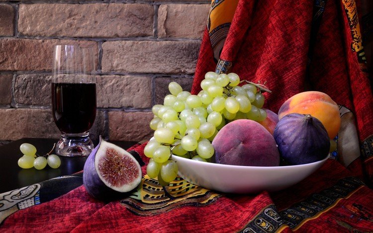 виноград, фрукты, персики, тарелка, натюрморт, сок, инжир, grapes, fruit, peaches, plate, still life, juice, figs