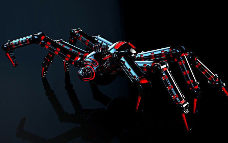 свет, отражение, робот, черный фон, механизм, паук, робот-паук, light, reflection, robot, black background, mechanism, spider, robot spider