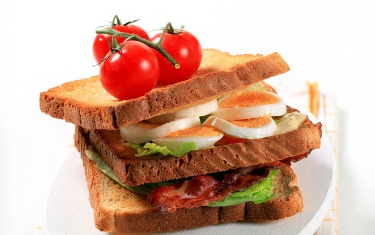 бутерброд, хлеб, мясо, яйца, помидоры, салат, sandwich, bread, meat, eggs, tomatoes, salad