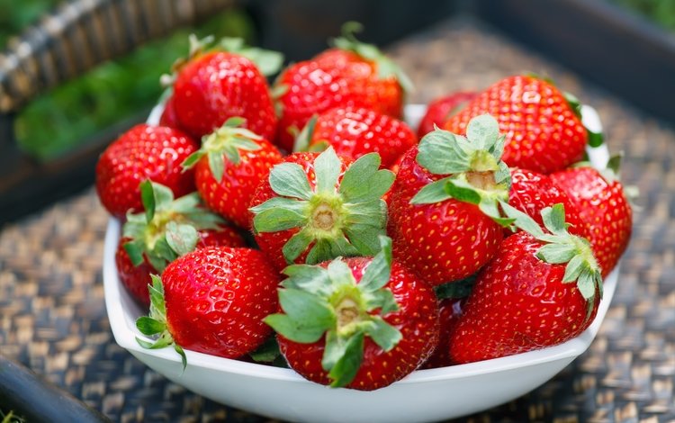 клубника, красные, ягоды, тарелка, strawberry, red, berries, plate