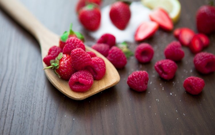 фон, малина, ягода, еда, клубника, ложка, background, raspberry, berry, food, strawberry, spoon