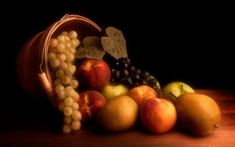 виноград, фрукты, яблоки, персики, натюрморт, груши, grapes, fruit, apples, peaches, still life, pear