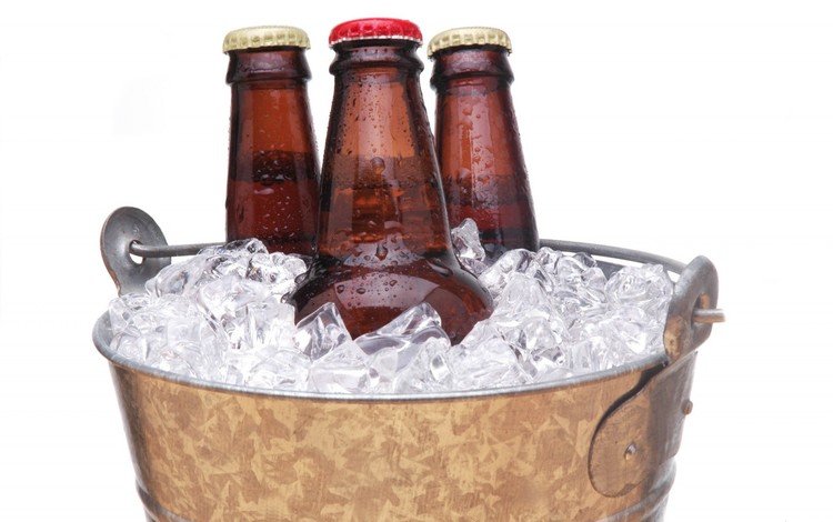 кубики, белый фон, пиво, ведро, бутылки лёд, cubes, white background, beer, bucket, bottle ice