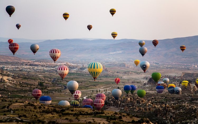 горы, шары, воздушные шары, долина, mountains, balls, balloons, valley