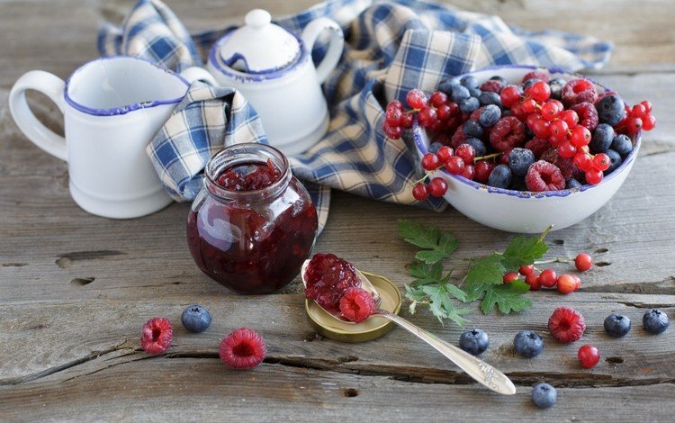 малина, джем, ягоды, черника, натюрморт, смородина, клюква, raspberry, jam, berries, blueberries, still life, currants, cranberry