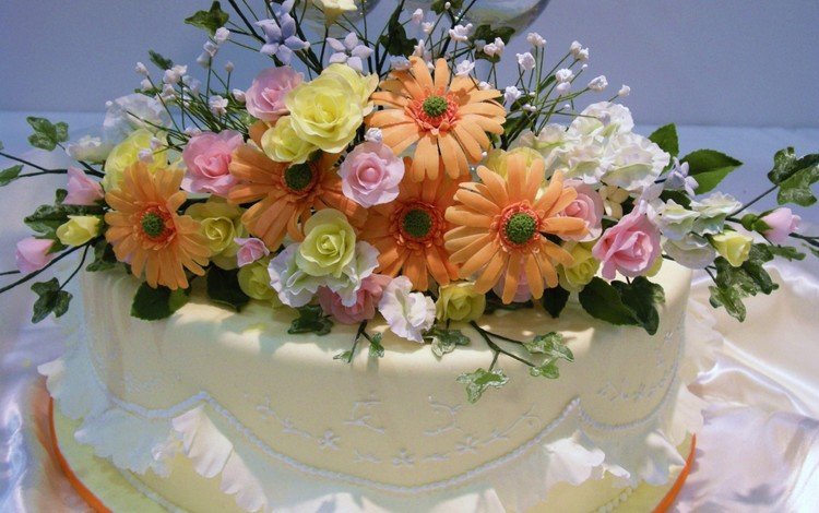цветы, сладкое, торт, десерт, глазурь, сервировка, flowers, sweet, cake, dessert, glaze, serving