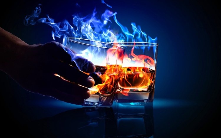 рука, огонь, коктейль, бокалы, алкоголь, hand, fire, cocktail, glasses, alcohol