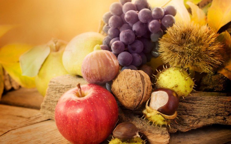 орехи, виноград, фрукты, осень, яблоко, груши, каштаны, nuts, grapes, fruit, autumn, apple, pear, chestnuts