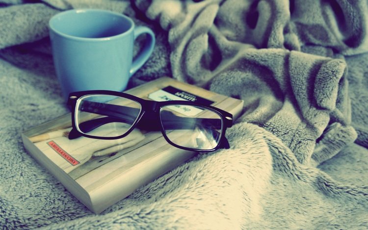 очки, чашка, книга, голубая, уют, glasses, cup, book, blue, comfort