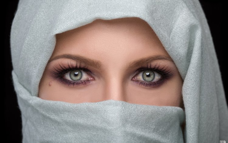 глаза, девушка, взгляд, лицо, родинка, платок, eyes, girl, look, face, mole, shawl