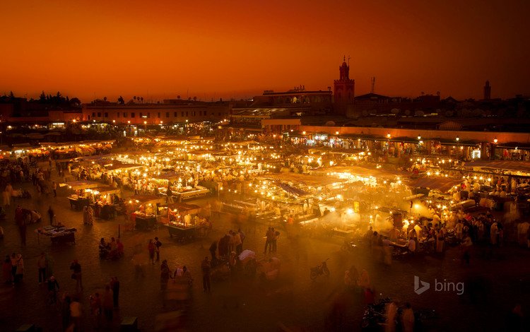 огни, рынок, марракеш, марокко, площадь джемаа-эль-фна, lights, market, marrakech, morocco, the jemaa-el-fna