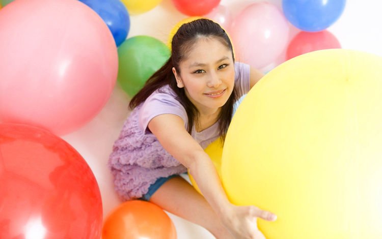 девушка, настроение, улыбка, воздушные шары, азиатка, girl, mood, smile, balloons, asian