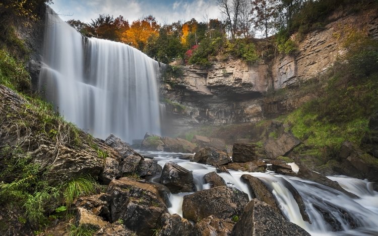 деревья, скалы, природа, водопад, осень, trees, rocks, nature, waterfall, autumn