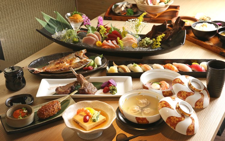 блюда, мясо, тофу, рыба, рис, суши, морепродукты, японская кухня, суп, ассорти, meals, meat, tofu, fish, figure, sushi, seafood, japanese cuisine, soup, cuts