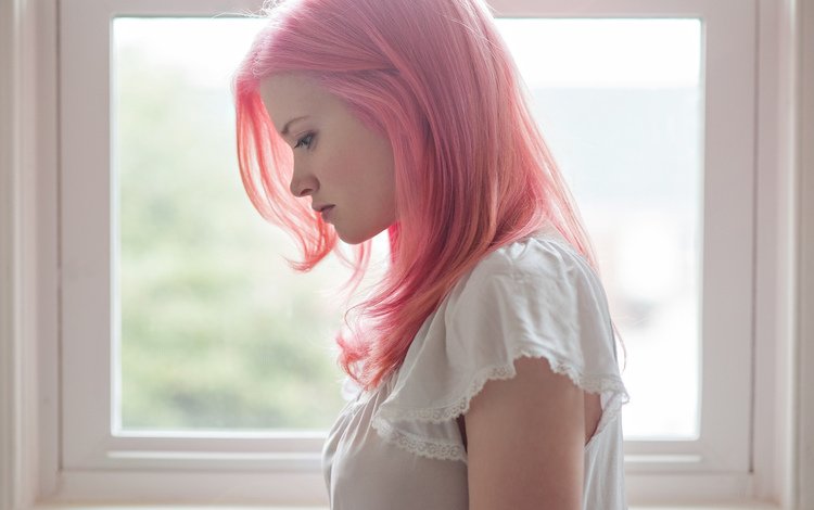 девушка, профиль, розовые волосы, girl, profile, pink hair