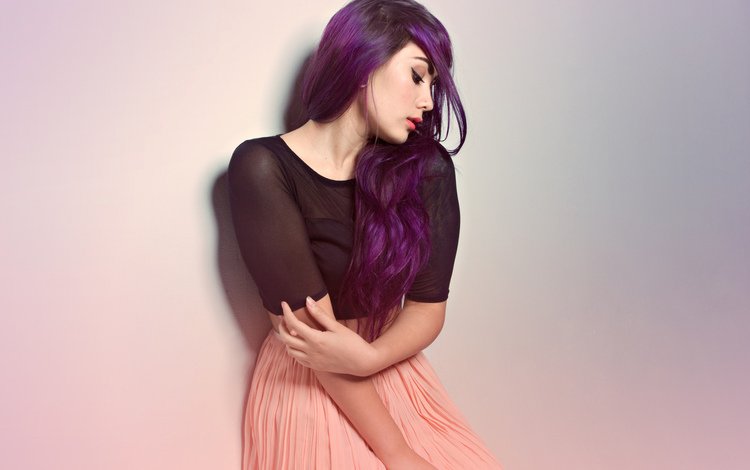девушка, поза, взгляд, модель, профиль, лицо, длинные волосы, фиолетовые волосы, girl, pose, look, model, profile, face, long hair, purple hair