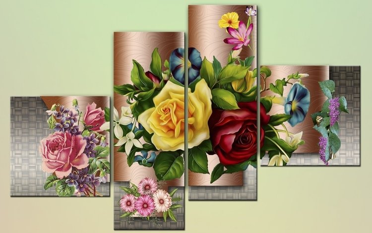 цветы, рисунок, фон, розы, плитка, flowers, figure, background, roses, tile