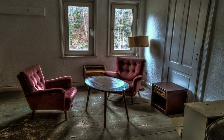 стол, комната, кресло, окно, пыль, заброшенное, table, room, chair, window, dust, abandoned