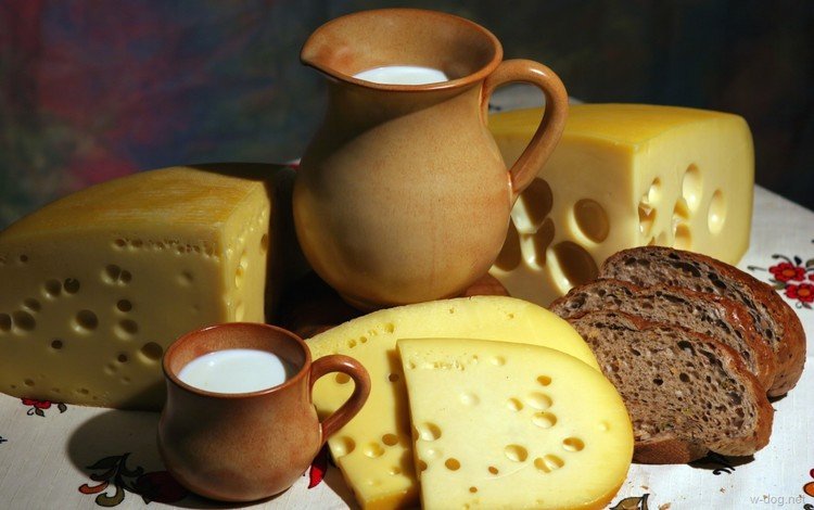 сыр, кружка, хлеб, молоко, кувшин, нарезка, cheese, mug, bread, milk, pitcher, cutting