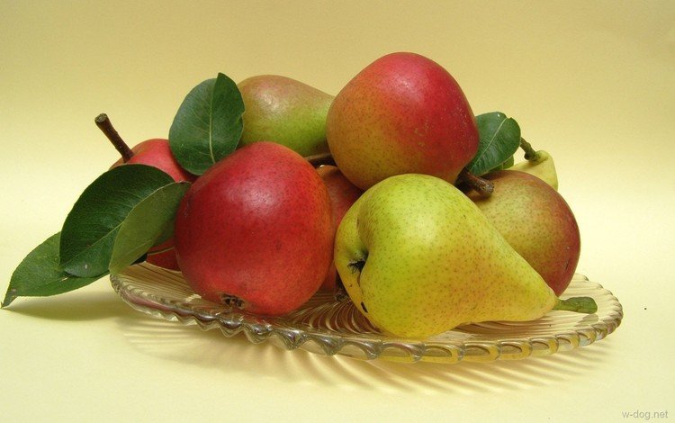 фрукты, желтый фон, тарелка, груши, fruit, yellow background, plate, pear