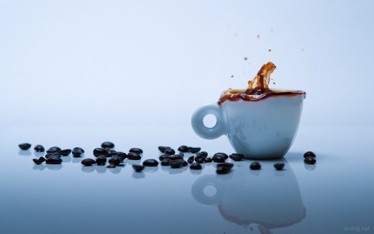 зерна, кофе, брызги, чашка, кофейные зерна, grain, coffee, squirt, cup, coffee beans