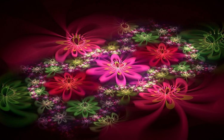 свет, цветы, лепестки, цвет, узоры, фрактал, light, flowers, petals, color, patterns, fractal