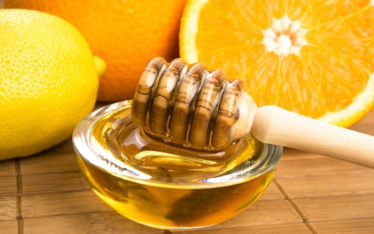 фрукты, лимон, апельсин, мед, ложка, цитрусы, fruit, lemon, orange, honey, spoon, citrus