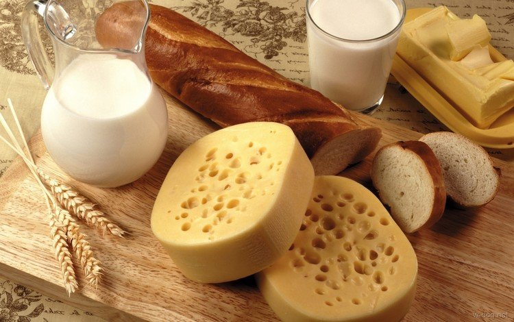 колосья, сыр, масло, хлеб, багет, стакан, молоко, кувшин, ears, cheese, oil, bread, baguette, glass, milk, pitcher