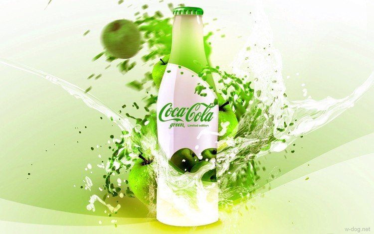 зелёный, напиток, графика, яблоко, бутылка, кока-кола, кола, эппл, green, drink, graphics, apple, bottle, coca-cola, cola