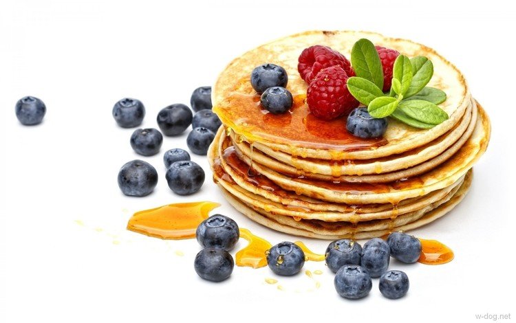 мята, малина, ягоды, черника, завтрак, мед, блинчики, блины, mint, raspberry, berries, blueberries, breakfast, honey, pancakes