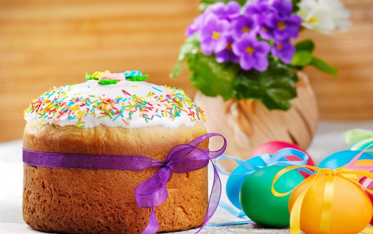 весна, пасха, яйца, кулич, фиалки, пасхальный кулич, spring, easter, eggs, cake, violet, easter cake
