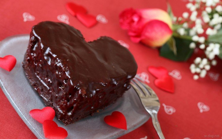 цветы, сердце, вилка, шоколад, сердечки, сладкое, десерт, пирожное, flowers, heart, plug, chocolate, hearts, sweet, dessert, cake