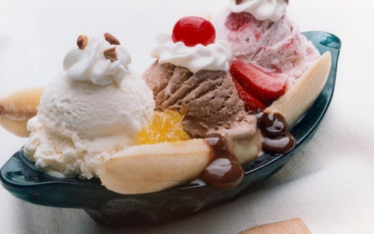мороженое, клубника, апельсин, шоколад, сливки, десерт, банан, ice cream, strawberry, orange, chocolate, cream, dessert, banana