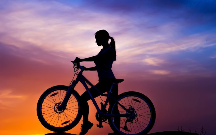небо, закат, девушка, силуэт, спорт, велосипед, the sky, sunset, girl, silhouette, sport, bike