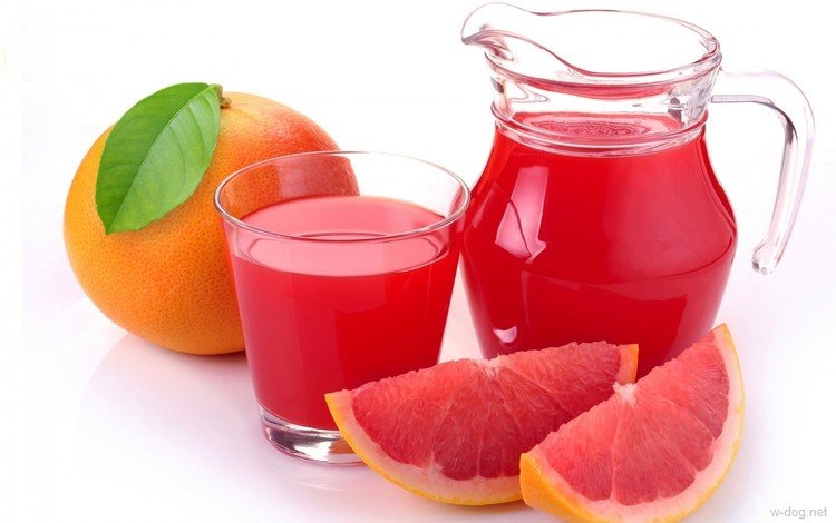 фрукты, белый фон, дольки, стакан, кувшин, цитрусы, грейпфрут, сок, fruit, white background, slices, glass, pitcher, citrus, grapefruit, juice