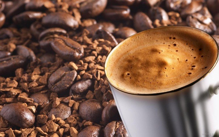 зерна, кофе, кружка, кофейные зерна, пенка, grain, coffee, mug, coffee beans, foam