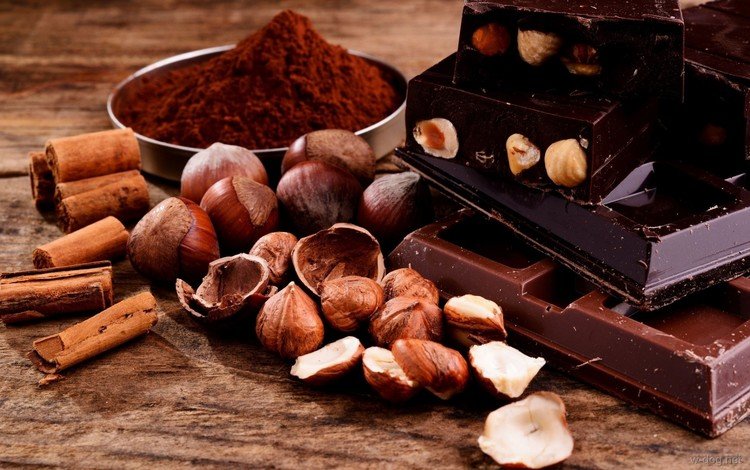 орехи, корица, шоколад, фундук, лесной орех, какао, плитки, nuts, cinnamon, chocolate, hazelnuts, hazelnut, cocoa, tiles