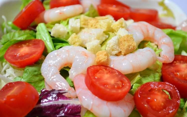 овощи, помидоры, салат, морепродукты, креветки, сухарики, vegetables, tomatoes, salad, seafood, shrimp, crackers